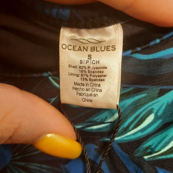 NWT Ocean Blues Blue Palm Leaves Print One Piece Swimsuit - Picture 6 of 14